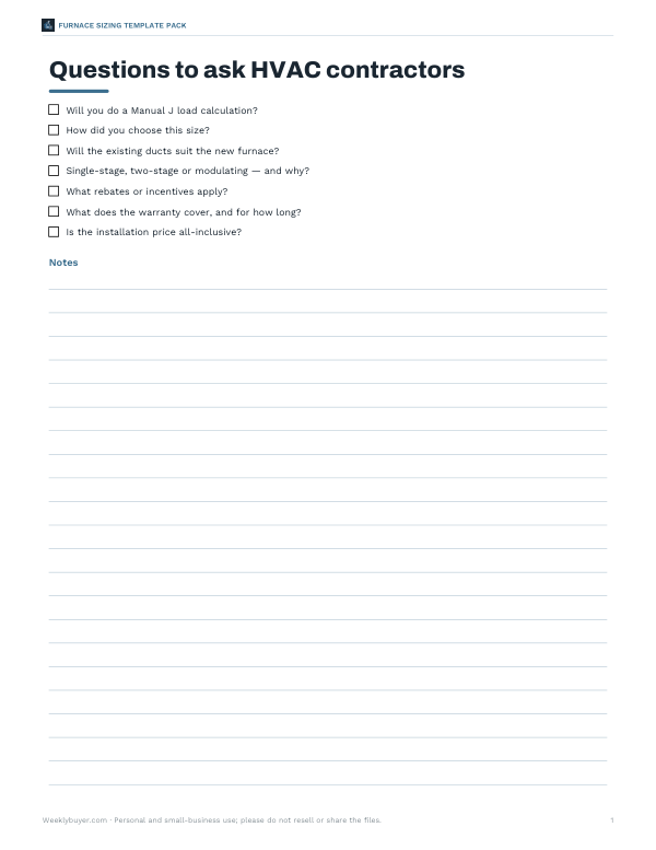 Preview of Printable Contractor Questions Sheet