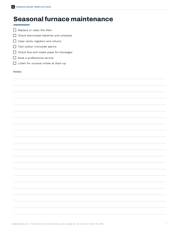 Preview of Printable Furnace Maintenance Checklist